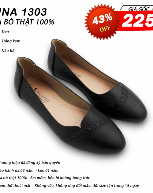 Giày đế bệt nữ da bò LUNASHOES 1303