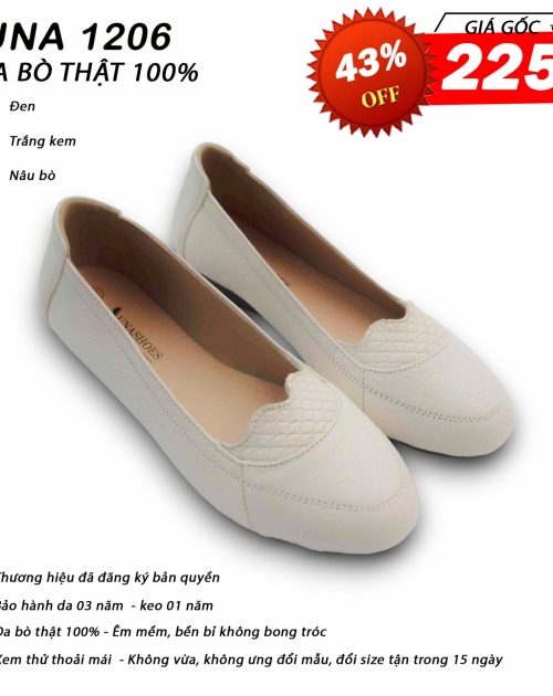 Giày đế bệt nữ da bò LUNASHOES 1206