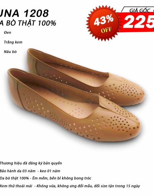 Giày đế bệt nữ da bò LUNASHOES 1208